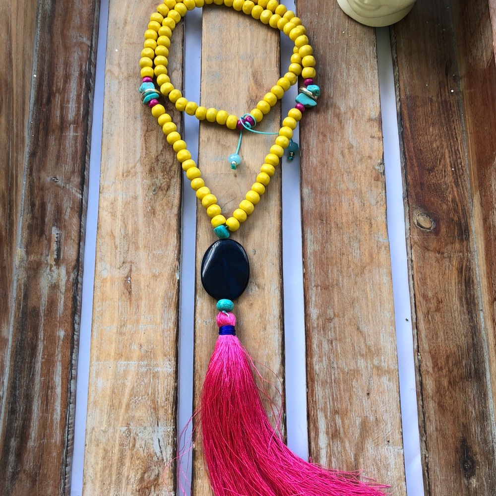 🌺 Bohemian Turquoise Stone Tassel Bead Necklace